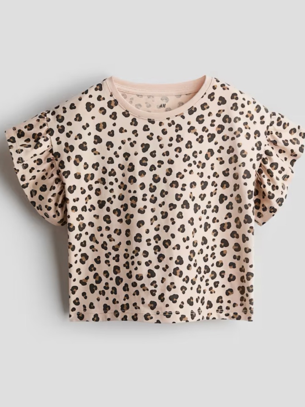 H&M Cream Leopard Print Ruffle Sleeve Tee